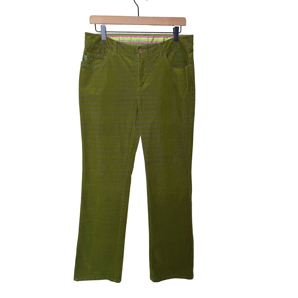 Lilly Pulitzer White Label Main Line Corduroy Green Straight Leg Pants 8 Preppy